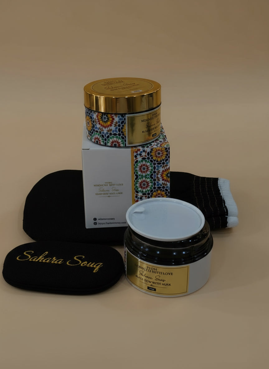 Cosmetic jars with decorative labels on a table Cosmetic jars with decorative labels on a table