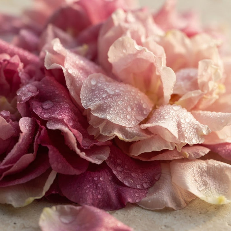 Fresh damask rose petals, Rosa damascena from Morocco's Valley of Roses